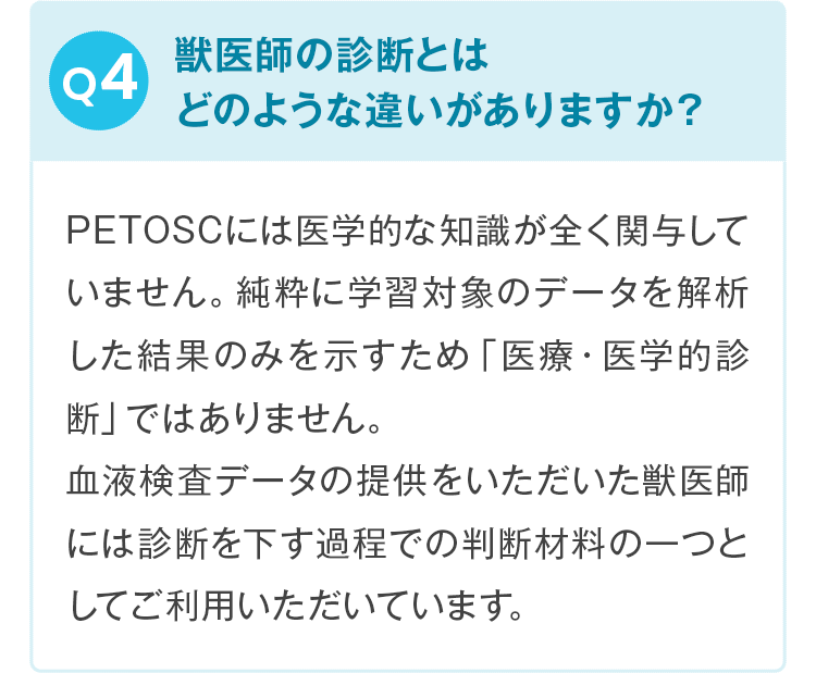 Q4。獣医師の診断とはどのような違いがありますか？
